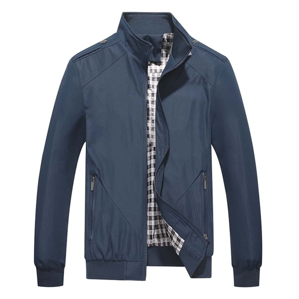 

Men Zip Up Geo Print Lined Jacket, Blue