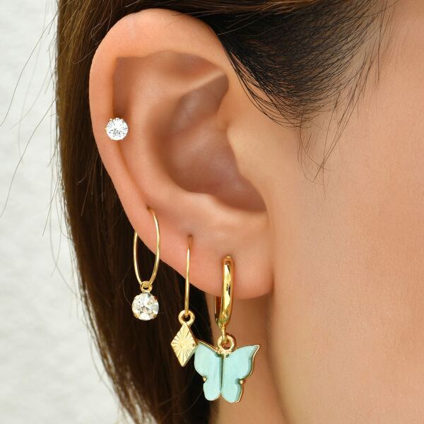 

5pcs Butterfly Drop Earrings, Gold
