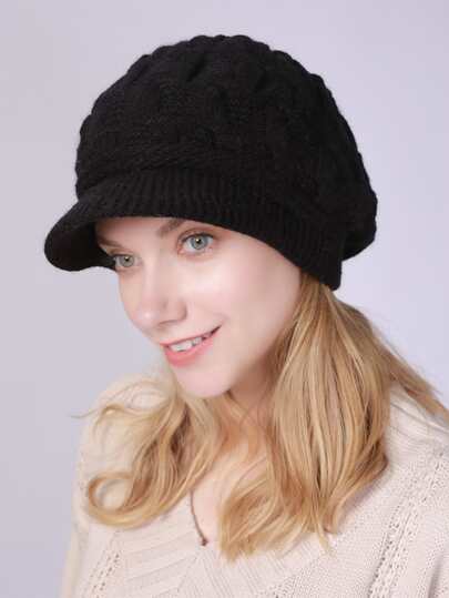 1pc Women's Knit Beret Hat With Thermal Lined, Autumn Winter Cable Knit Beanie Earwarmer Cap