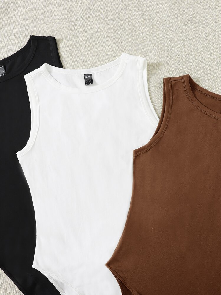 SHEIN EZwear 3入組素色圓領連身背心 - 彩色 - 查看 3