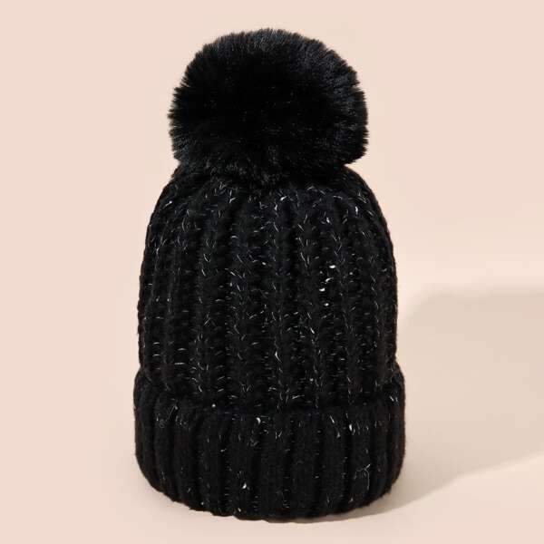 

Pom Pom Decor Beanie, Black