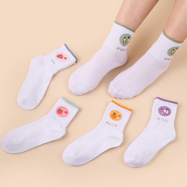 

5pairs Fruit Pattern Crew Socks, Multicolor