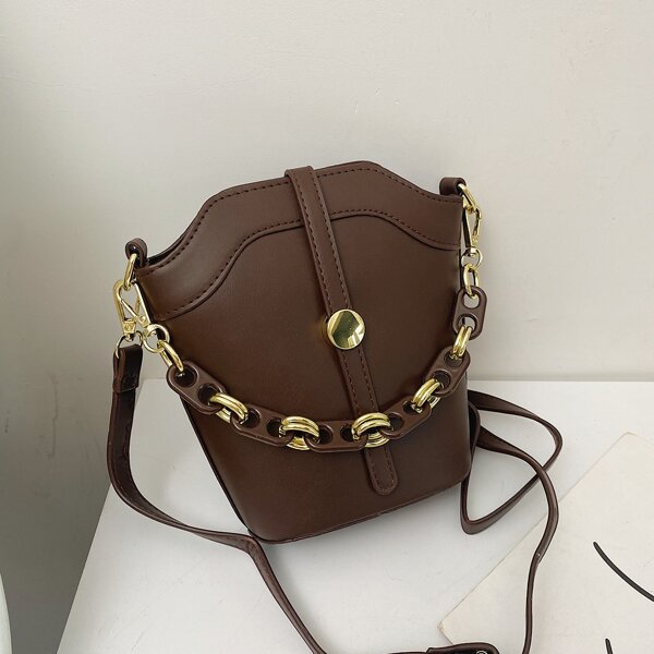 

Chain Decor Bucket Bag, Coffee brown