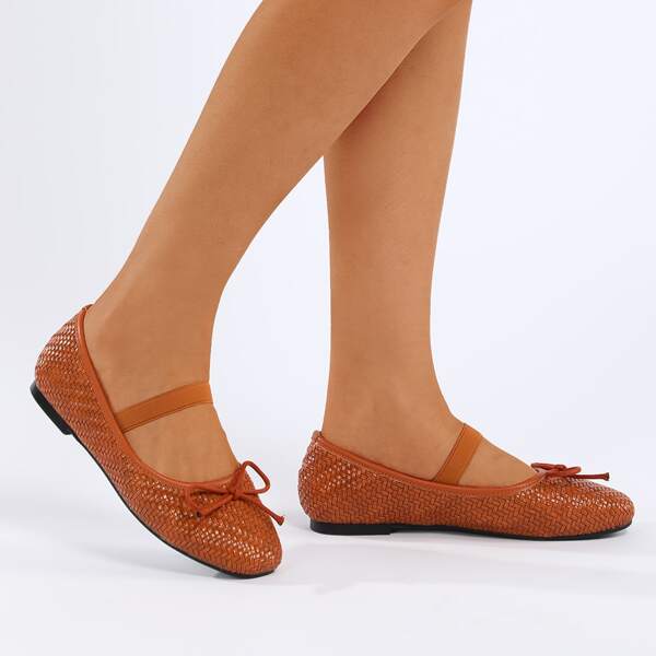 

Bow Decor Braided Mary Jane Flats, Brown