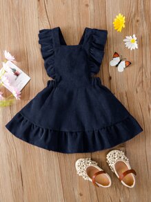 Đầm em bé Hội Chữ thập Xù Viên lá sen màu trơn Dễ thương - Màu xanh hải quân - Xem 1