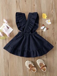 Đầm em bé Hội Chữ thập Xù Viên lá sen màu trơn Dễ thương - Màu xanh hải quân - Xem 2