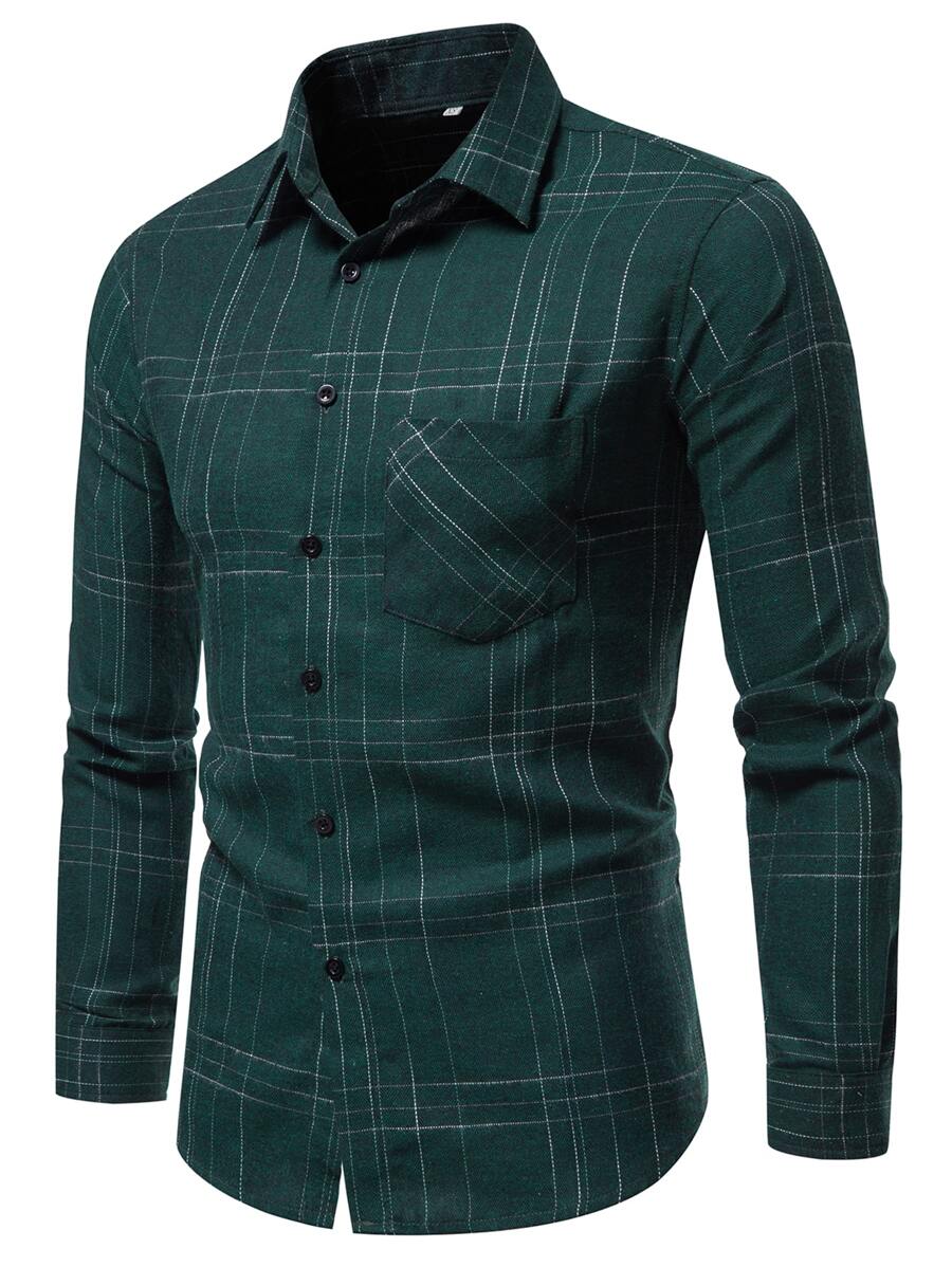 Manfinity Men Plaid Pocket Patched Shirt - Green - View 1