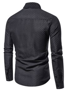 Manfinity Mode Men Allover Print Button Up Long Sleeve Casual Collar Shirt, For Work, Business - Black and White - View 2