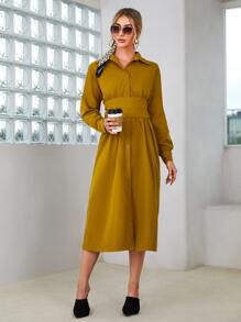 Mulvari Drop Shoulder Shirt Dress With Corset - Mustard Yellow - View 1