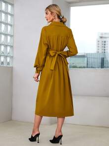 Mulvari Drop Shoulder Shirt Dress With Corset - Mustard Yellow - View 2