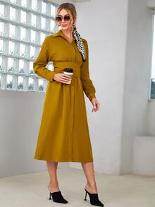 Mulvari Drop Shoulder Shirt Dress With Corset - Mustard Yellow - View 4