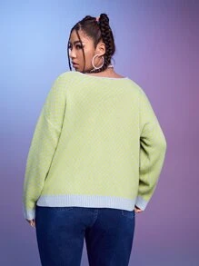 SHEIN Qutie 大碼前紐扣落肩袖開襟衫 - 彩色 - 查看 2