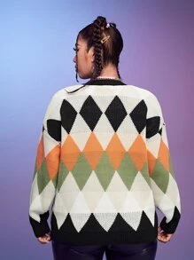 SHEIN Qutie áo hở cổ kích thước lớn Nút phía trước Hình học Giải trí - Nhiều màu - Xem 2