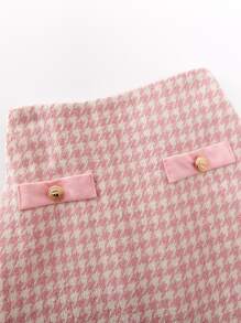 Toddler Girls Houndstooth Button Detail Jacket & Skirt - Pink - View 3