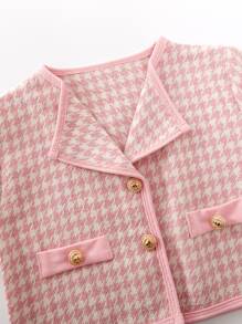 Toddler Girls Houndstooth Button Detail Jacket & Skirt - Pink - View 4