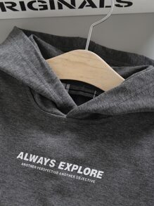 SHEIN Explorewe 青年男孩格子圖案及字母圖案連帽衛衣及有扣蓋口袋運動長褲