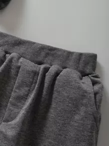 SHEIN Explorewe 青年男孩格子圖案及字母圖案連帽衛衣及有扣蓋口袋運動長褲