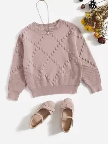 SHEIN Young Girl Solid Color Popcorn Knit Sweater Pullover In Autumn And Winter