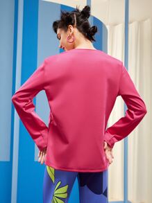 NOOR BREICH Solid V Neck Tee - Hot Pink - View 2