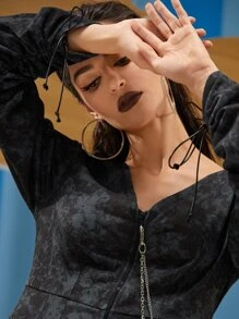 TATYANA Zip Up Drop Shoulder Pocket Patched Chain Detail Dress - Multicolor - View 4