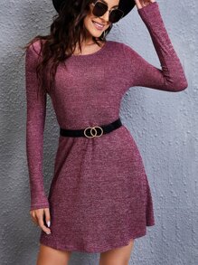 SHEIN Vestido manga larga tejido de canalé sin cinturón - Burdeos - Ver 1