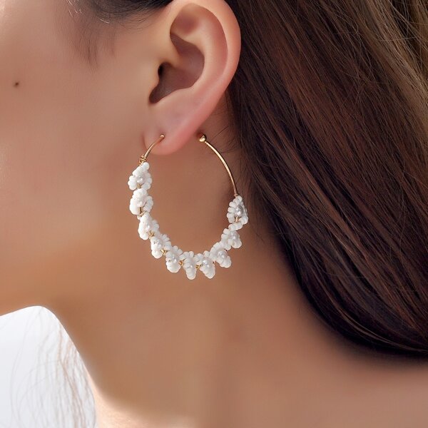 

Faux Pearl & Bead Decor Hoop Earrings, Multicolor