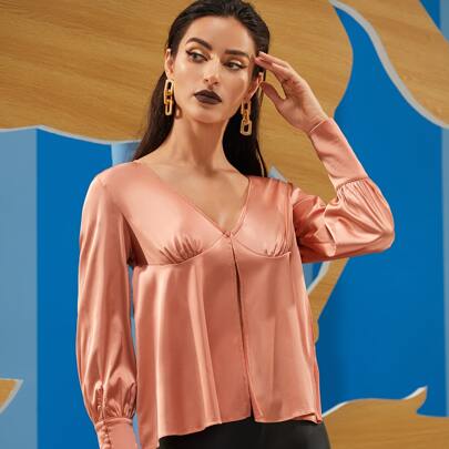 블라우스 하이 트임 새틴