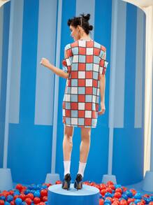 CARSON WONG Plaid Print Cold Shoulder Drawstring Dress - Multicolor - View 2