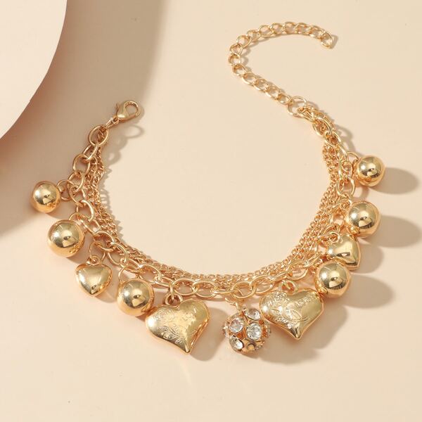 

Heart Charm Bracelet, Gold
