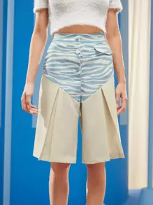 K Chirinos Button Front Zebra Striped Shorts - Multicolor - View 1