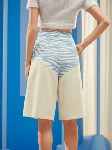 K Chirinos Button Front Zebra Striped Shorts - Multicolor - View 2