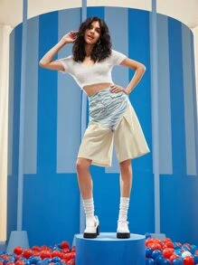 K Chirinos Button Front Zebra Striped Shorts - Multicolor - View 3