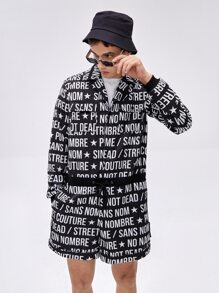 NO NAME 男士字母圖案翻蓋口袋夾克和腰部抽繩短褲 - 黑與白 - 查看 1