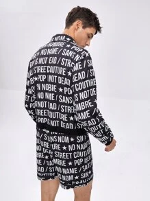 NO NAME 男士字母圖案翻蓋口袋夾克和腰部抽繩短褲 - 黑與白 - 查看 2