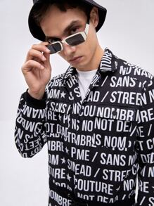 NO NAME 男士字母圖案翻蓋口袋夾克和腰部抽繩短褲 - 黑與白 - 查看 3