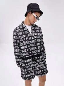 NO NAME 男士字母圖案翻蓋口袋夾克和腰部抽繩短褲 - 黑與白 - 查看 4