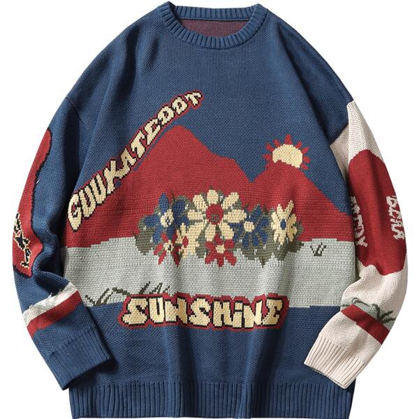 

Men Floral & Letter Pattern Drop Shoulder Colorblock Sweater, Multicolor