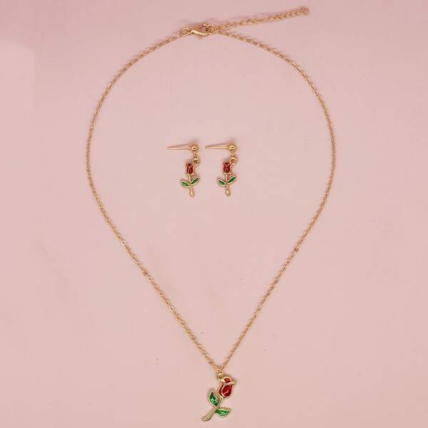 

3pcs Flower Pendant Jewelry Set, Multicolor