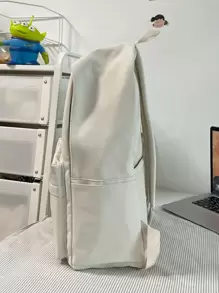 Minimalist Solid Color Backpack Versatile Girls Preppy School Backpack All Match Nylon Rucksack For Travel Large Capacity Letter Tab Decor Simple &Casual School Bag For Teen Girls,Women,College Students,Perfect For High School,College,Work,Commuting,Travel,Back To School,School Backpack,Large Capacity,Laptop Compartment,Portable,Foldable,For Teen Girls Women College Students,Boys And Men,College,Elementary School,Middle School,High School,Work,Business,Commute,Outdoors,Travel,Outings - Beige - View 3