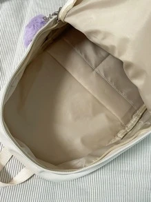 Minimalist Solid Color Backpack Versatile Girls Preppy School Backpack All Match Nylon Rucksack For Travel Large Capacity Letter Tab Decor Simple &Casual School Bag For Teen Girls,Women,College Students,Perfect For High School,College,Work,Commuting,Travel,Back To School,School Backpack,Large Capacity,Laptop Compartment,Portable,Foldable,For Teen Girls Women College Students,Boys And Men,College,Elementary School,Middle School,High School,Work,Business,Commute,Outdoors,Travel,Outings - Beige - View 4