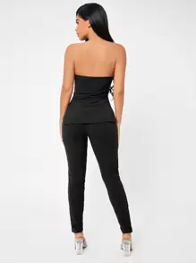 SHEIN SXY Rib-knit M-slit Tube Top & Leggings Set - Black - View 2
