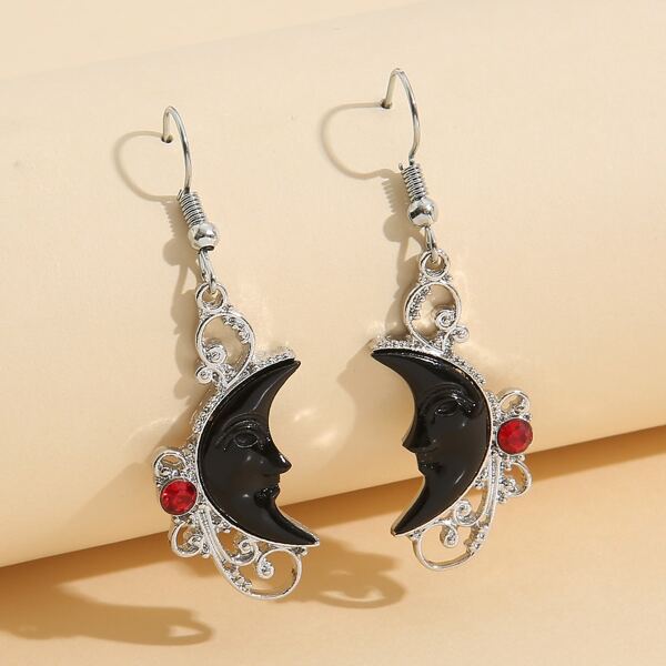

Rhinestone Detail Moon Drop Earrings, Black