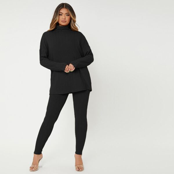 

Funnel Neck Top & Leggings Set, Black