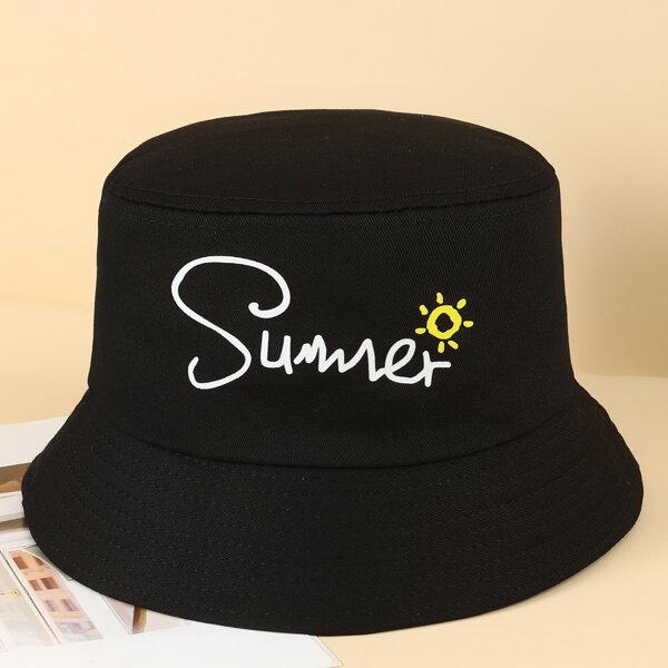 

Letter & Sun Graphic Bucket Hat, Black