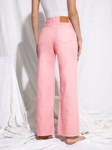 SHEIN Stone Wash Middle-Waisted Straight Jeans - Pink - View 2