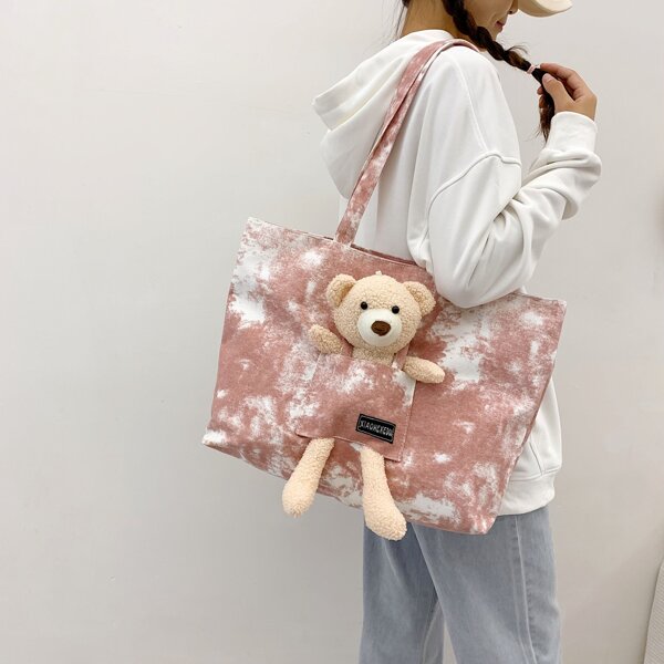 

Doll Decor Tie Dye Pattern Tote Bag, Pink