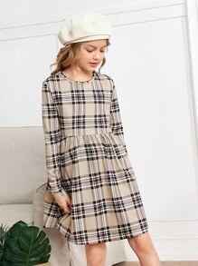 SHEIN Đầm Gái Sọc ca rô Sẵn sàng - Màu Khaki - Xem 5