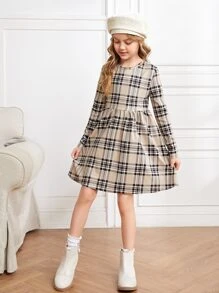 SHEIN Đầm Gái Sọc ca rô Sẵn sàng - Màu Khaki - Xem 6