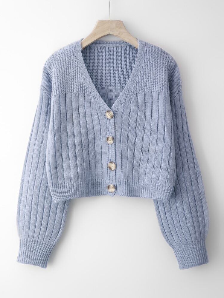 كارديجان بأزرار للنهاية منخفض الأكتاف - أزرق فاتح اللون - مشاهدة 1