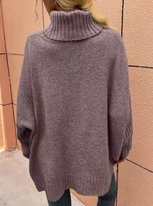 SHEIN LUNE High Neck Batwing Sleeve Jumper - Dusty Purple - View 2